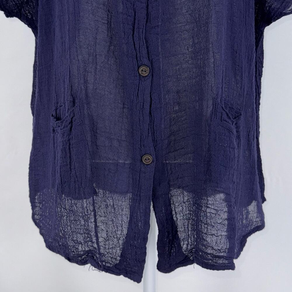 Jaded Gypsy Women's Oversize Gauze Button Down Top L/XL Navy Blue - Picture 4 of 12